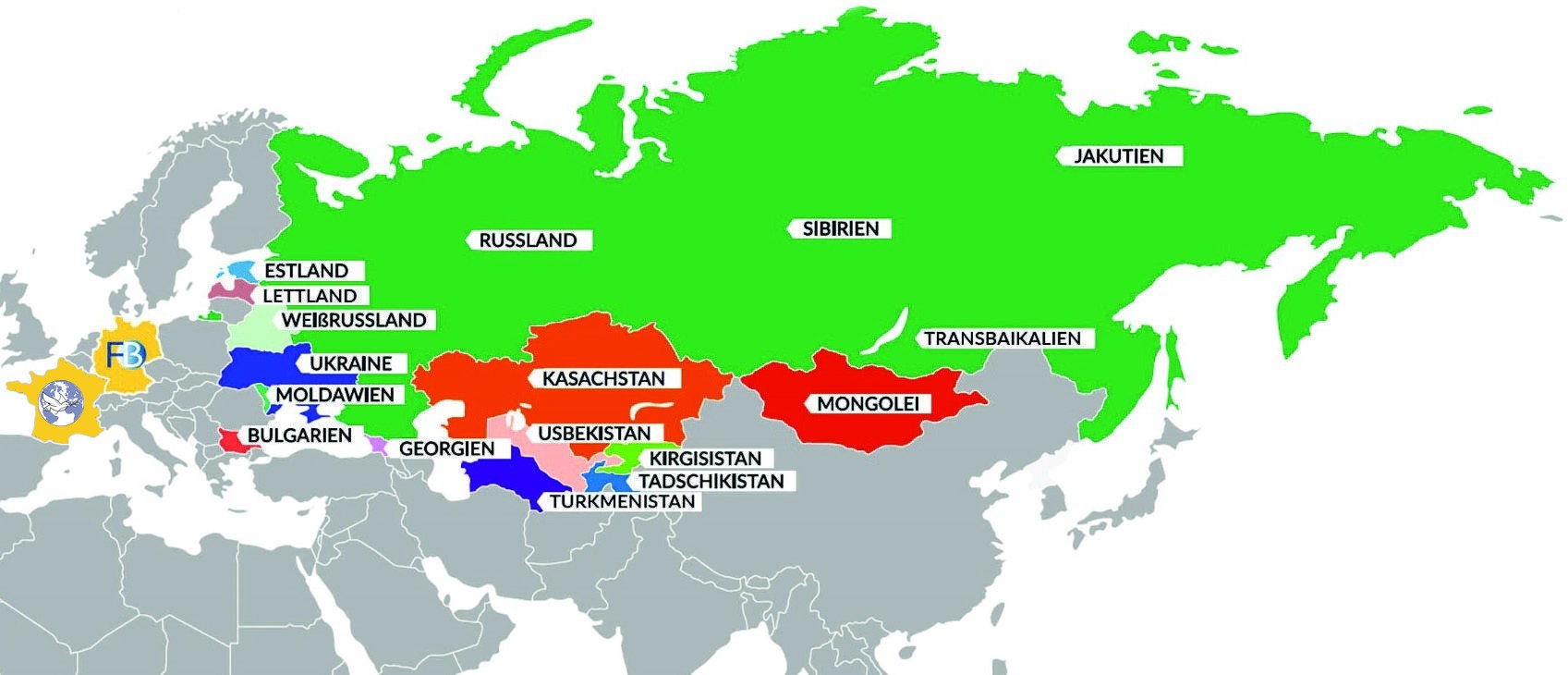 Carte des pays où interviennent Le Messager de la Paix (France) et la mission FriedensBote (Allemagne)