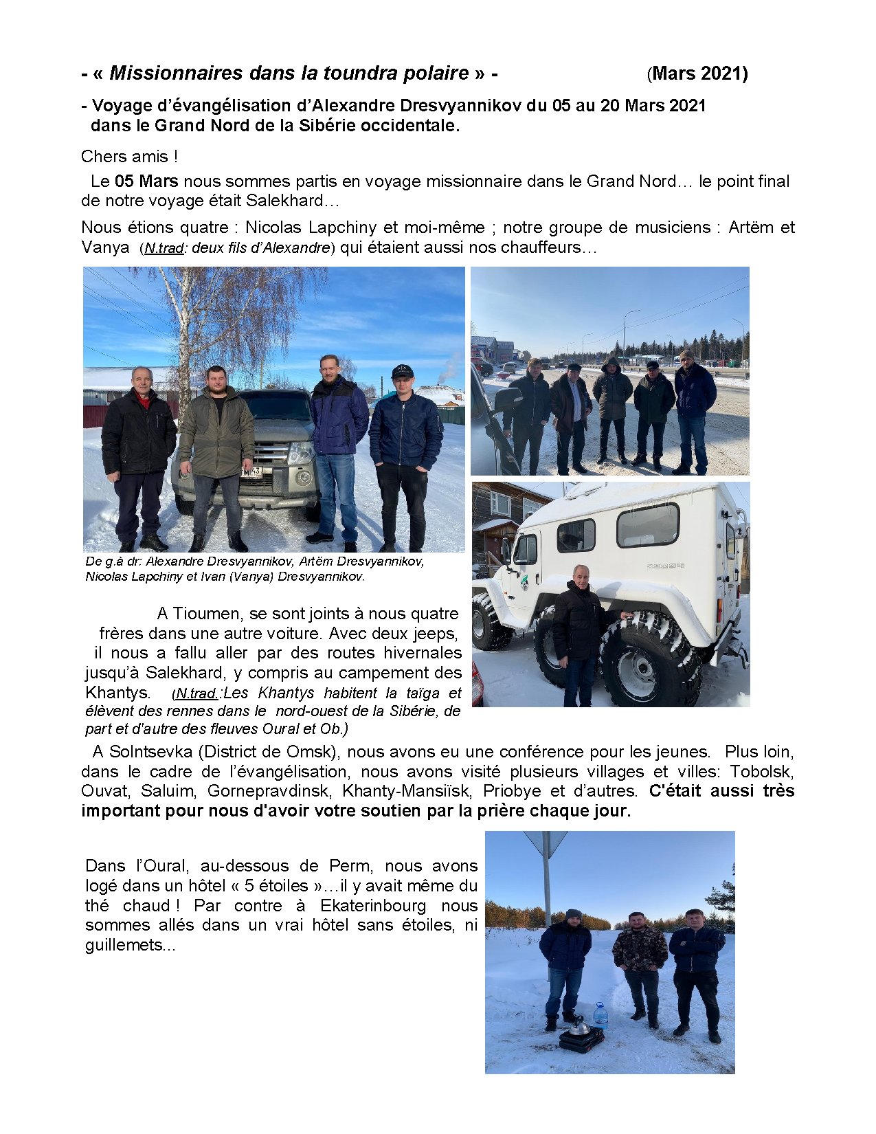 Couverture de N° 11 Lettre de Nouvelles Mission Grand Nord Siberie occidentale 27 03 2021