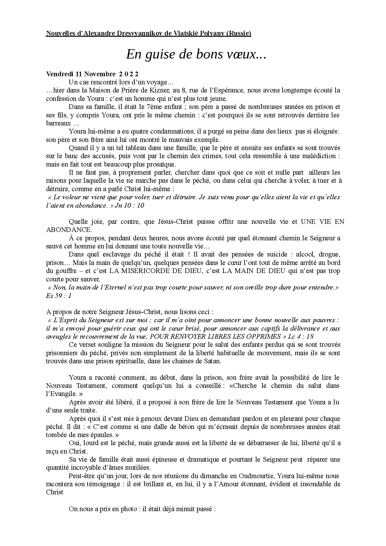 Couverture de N° 16 Lettre de Nouvelles A. Dresvyannikov de Viatskie Polyany Russie 11 11 2022