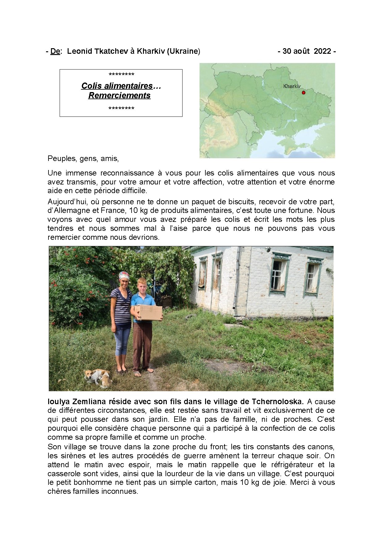 Couverture de N° 21 Lettre de Nouvelles de Leonid Tkatchev Colis alimentaires Remerciements 30 08 2022