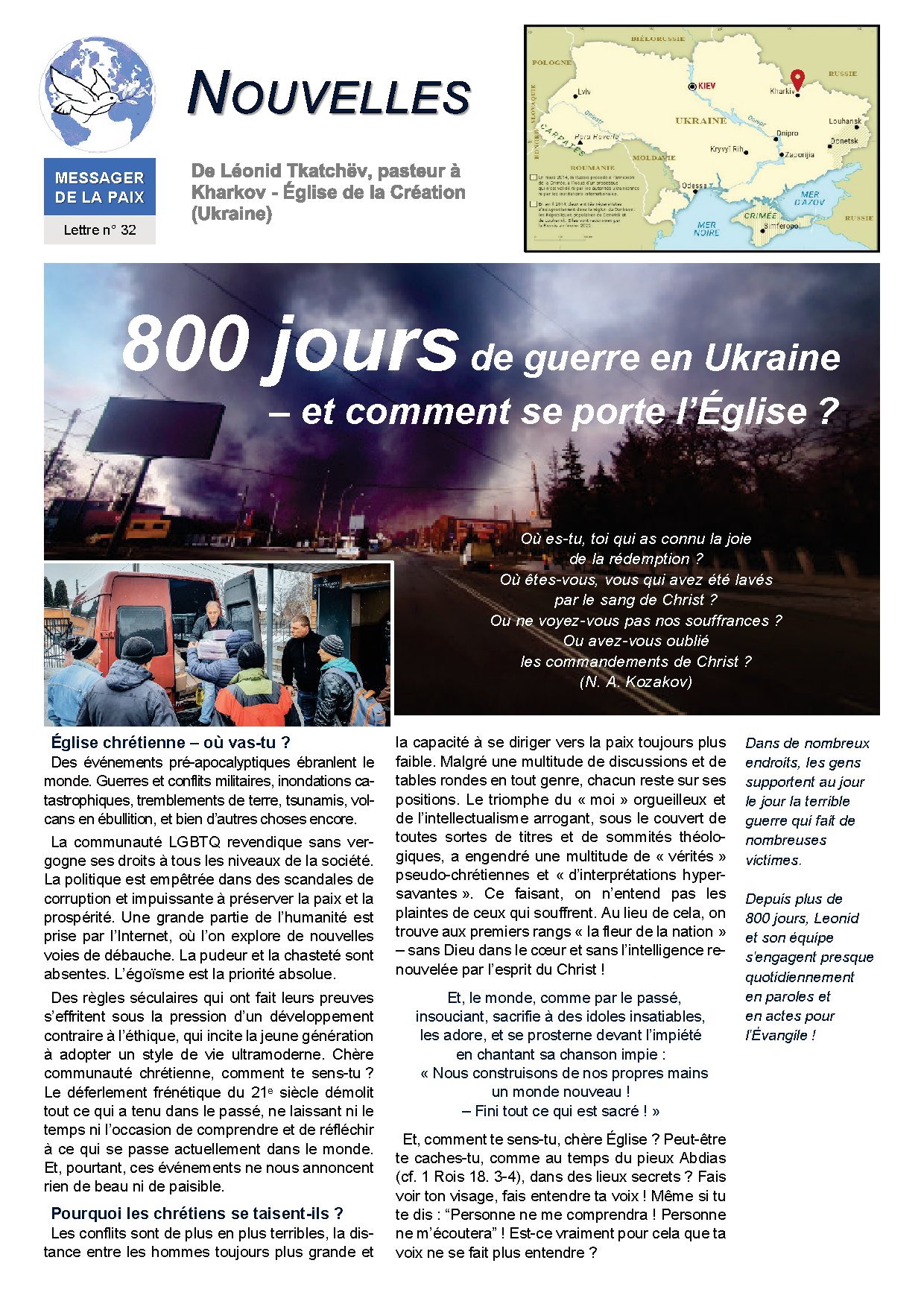 Couverture de N° 33 Lettre de Nouvelles Leonid Tkatchev a Kharkov Ukraine 800 jours de guerre en Ukraine
