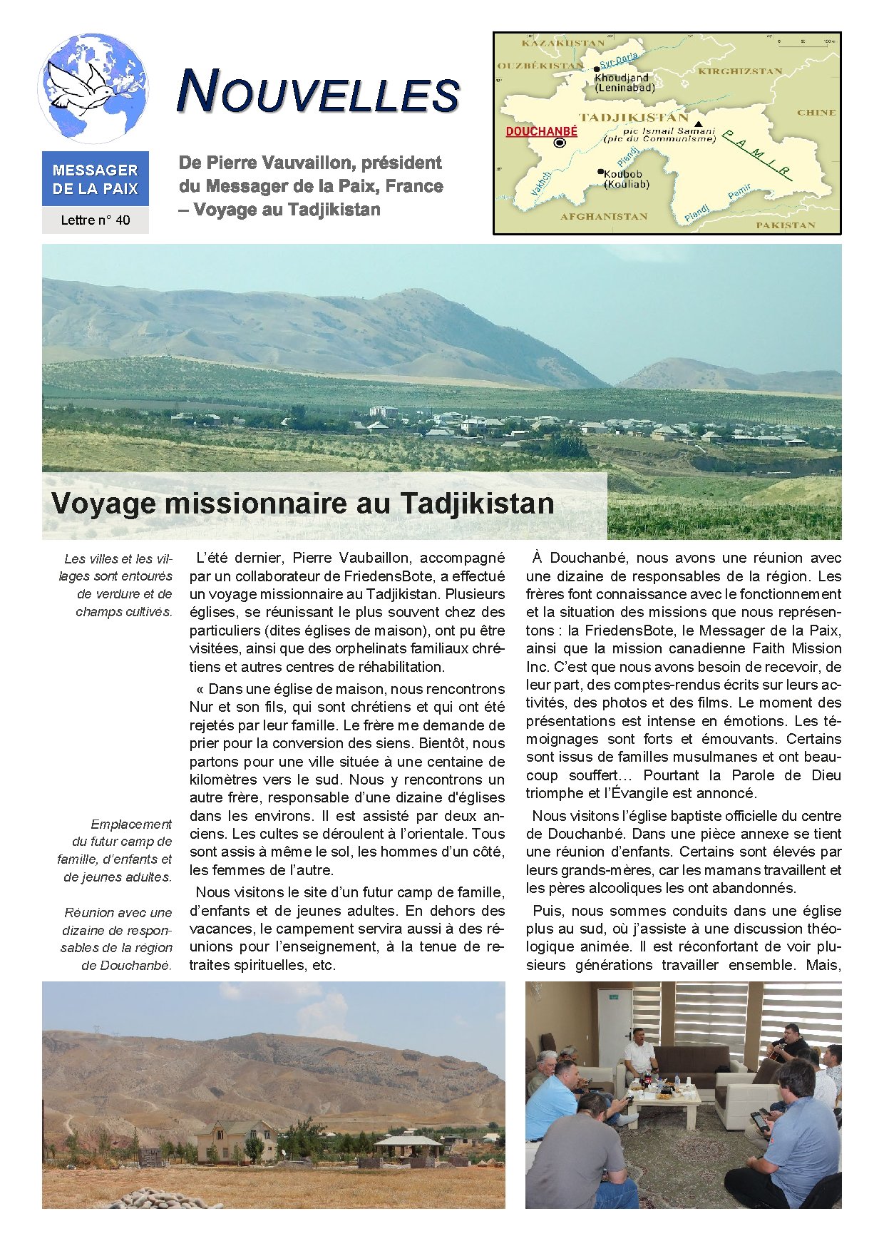 Couverture de N° 40 Lettre de Nouvelles de Pierre Vaubaillon Voyage missionnaire au Tadjikistan 06 01 2026